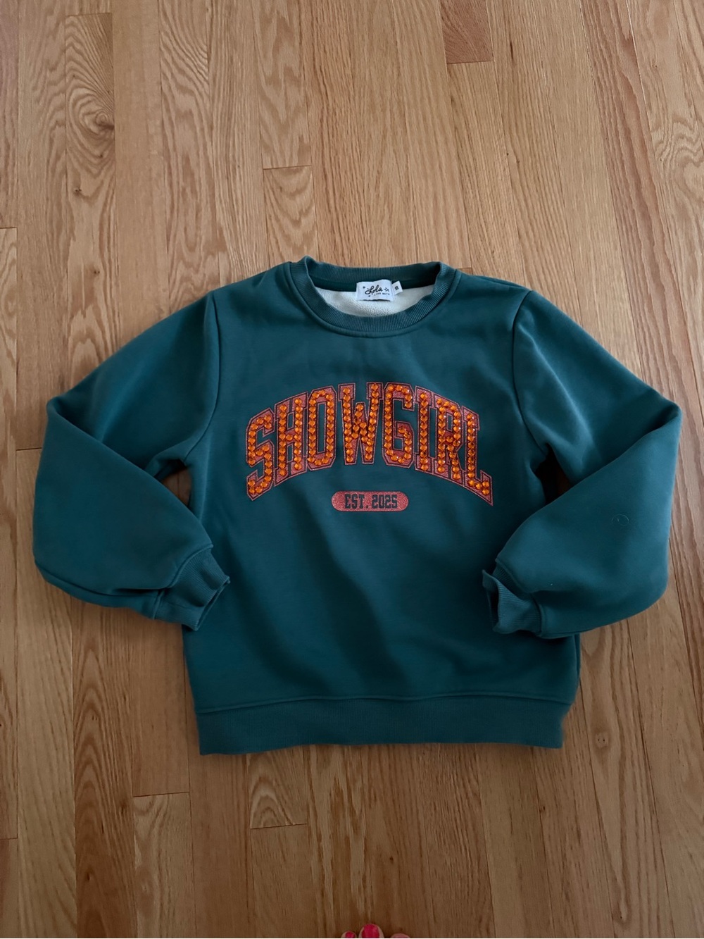 Kids Teal Crewneck Sweatshirt with Orange 'SHOWGIRL' Graphic